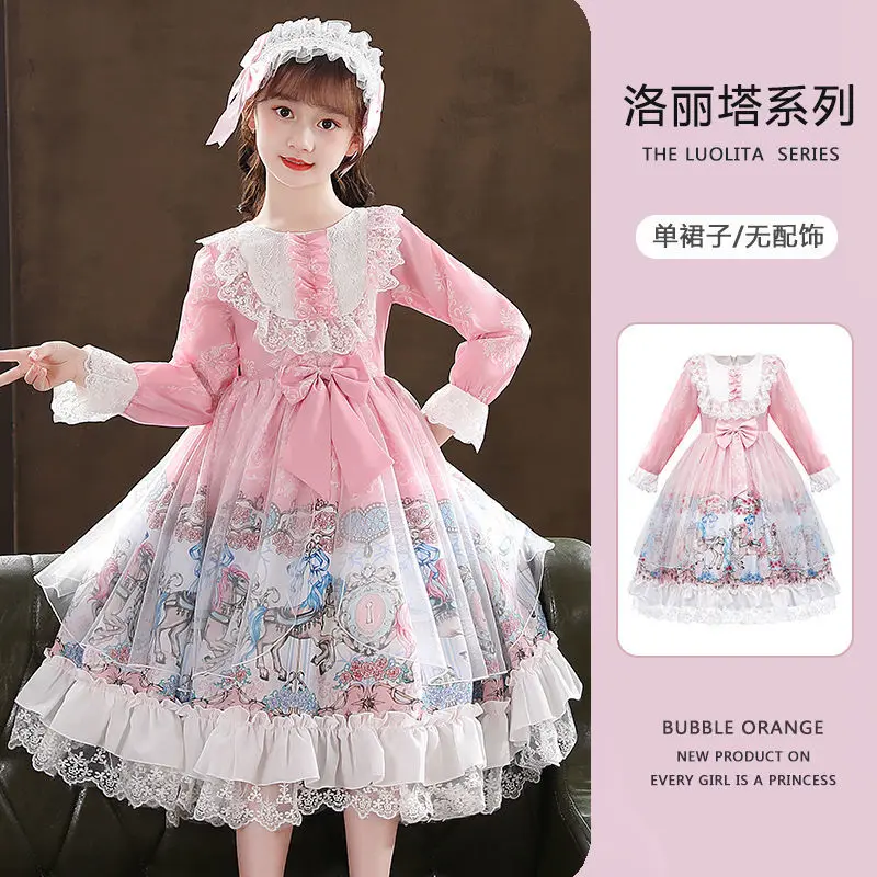 New Lolita Princess Dress Girls' Autumn Style Children's Autumn Long Sleeve Little Girls' Dress Performance