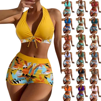 High Waist Two-Piece Women’s Plant Print Swimwear Bikini Set