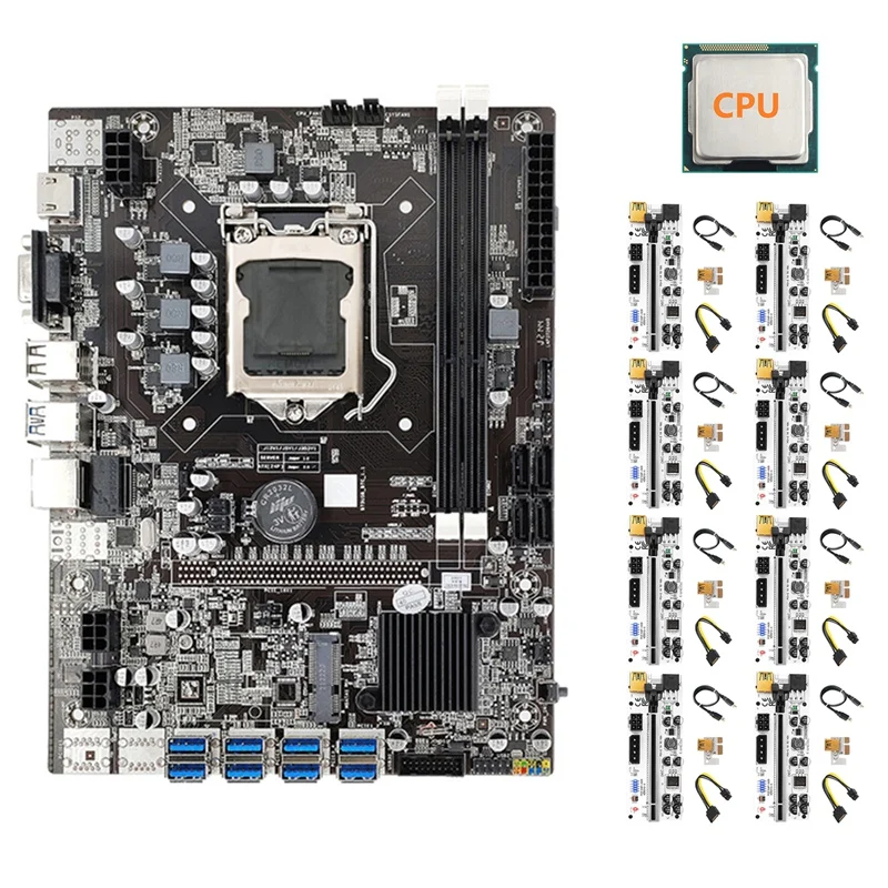 best motherboard for video editing BTC B75 Mining Motherboard+CPU+8XVER010 Riser Card LGA1155 8XPCIE USB Adapter DDR3 MSATA B75 USB BTC Miner Motherboard budget pc motherboard