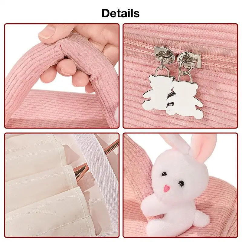 Corduroy Cosmetic Pouch Bunny Corduroy Cosmetic Bag Women Travel Supplies Stylish Organizer Case For Home Gym Camping 3