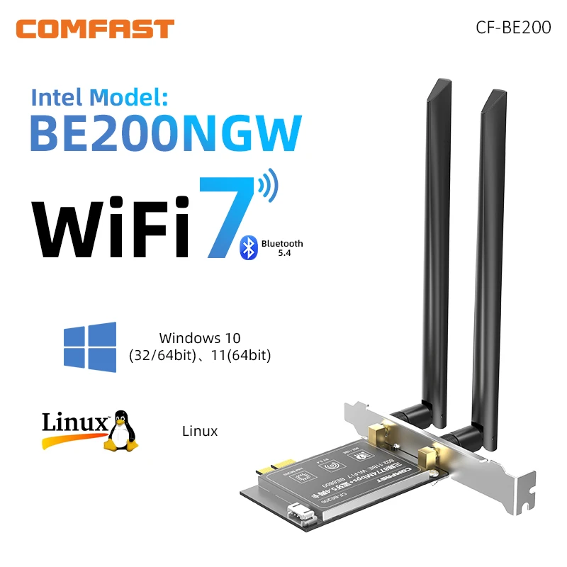 Adaptador sem Fio Be200 Pci-e 8774m Wifi Cartão Pcie Bluetooth 5.4 6ghz Be200ngw 802.11be pc Antena Portátil para Windows 10 11 Linux