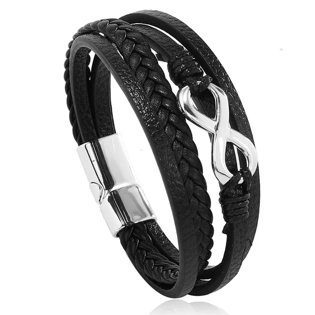 Braccialetti Uomo In Pelle - Set Da 2, Nero E Marrone, Regolabili, Stile Punk