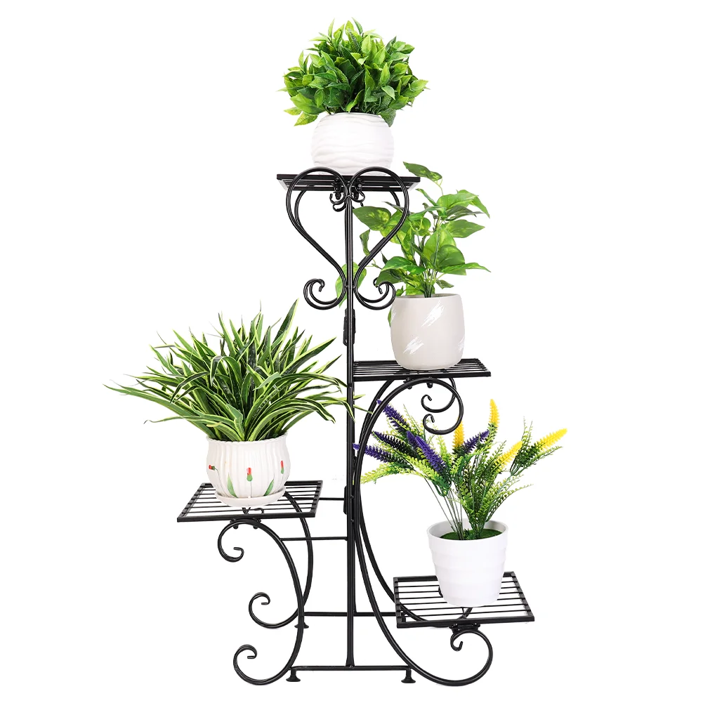 

Metal Plant Shelf Flower Display Stand Garden Planter Holder with 4 Tier Shelves Indoor (Black)
