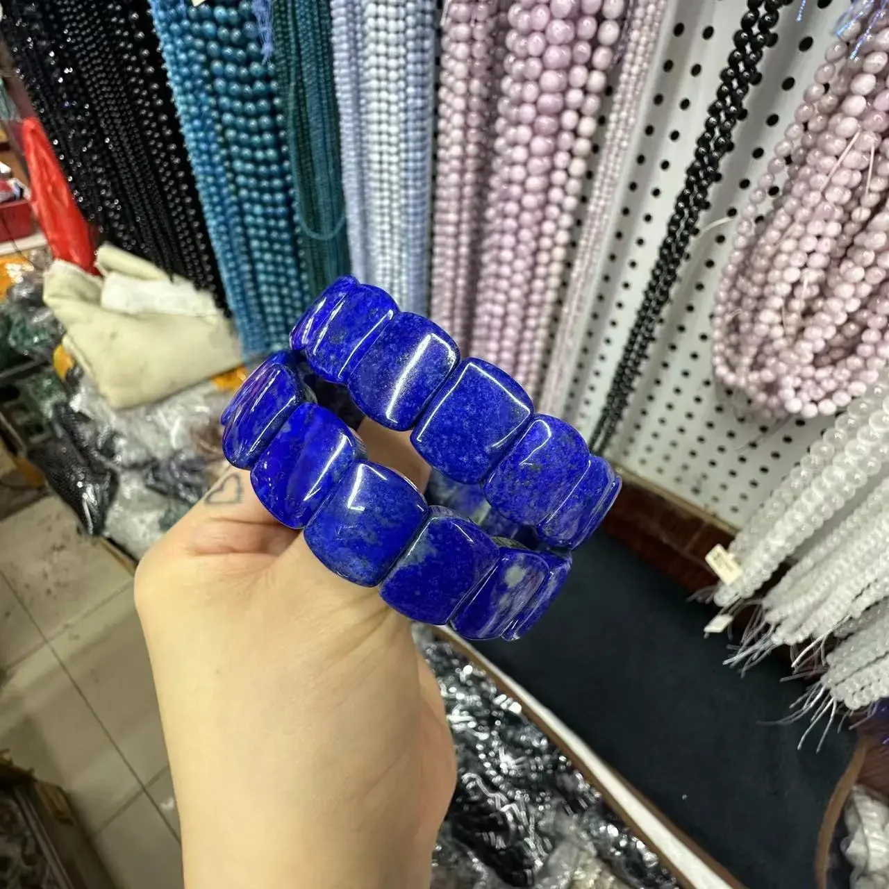 새로운 매력 에너지 청금석 비즈, 12 × 16mm 팔찌, 천연 보석 보석, 남성용 여성용 팔찌, 도매