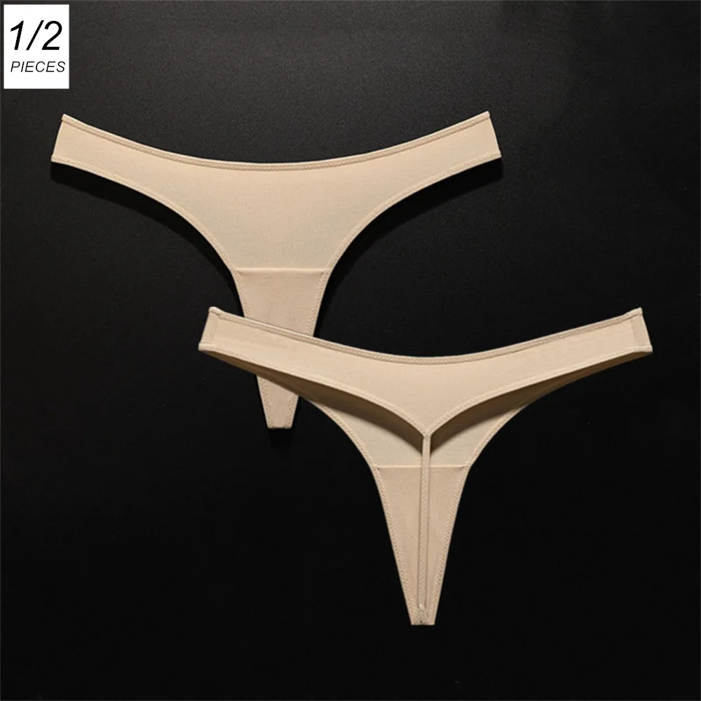 1/2Pcs Cotton Women G String Solid Color Sexy Lingerie Femme T back Underwear Ladies Pantys
