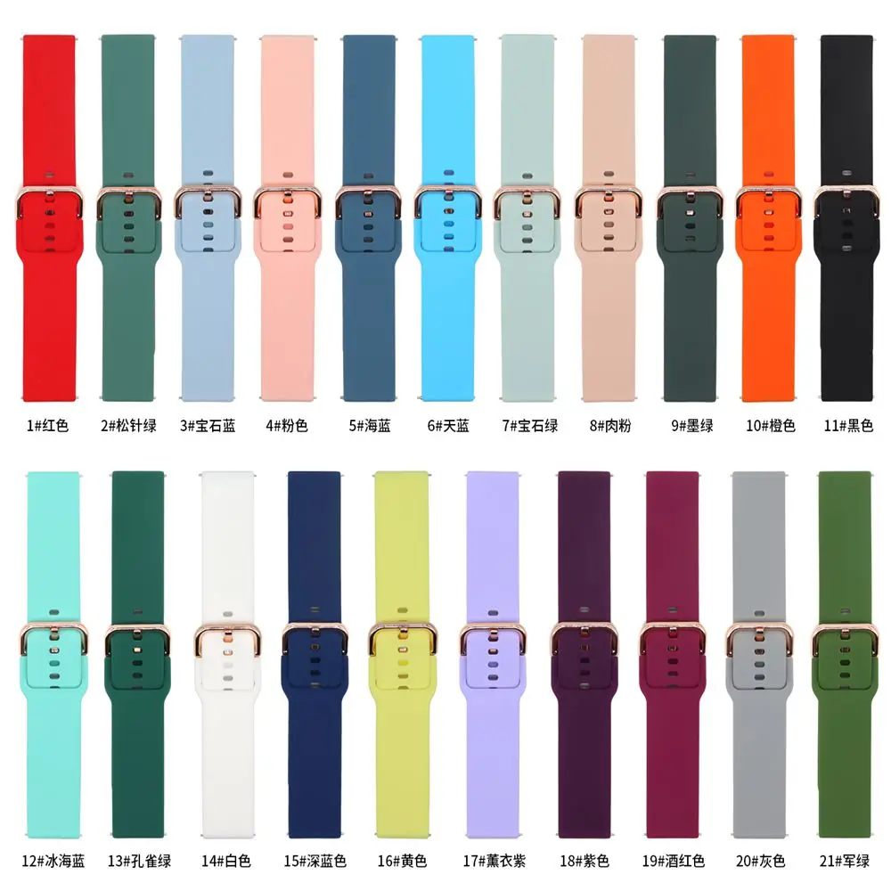 

20mm color buckle silicone strap for Xiaomi Huami Amazfit Bip for Samsung Galaxy Watch Active 2 S2/3 41 Bracelet strap