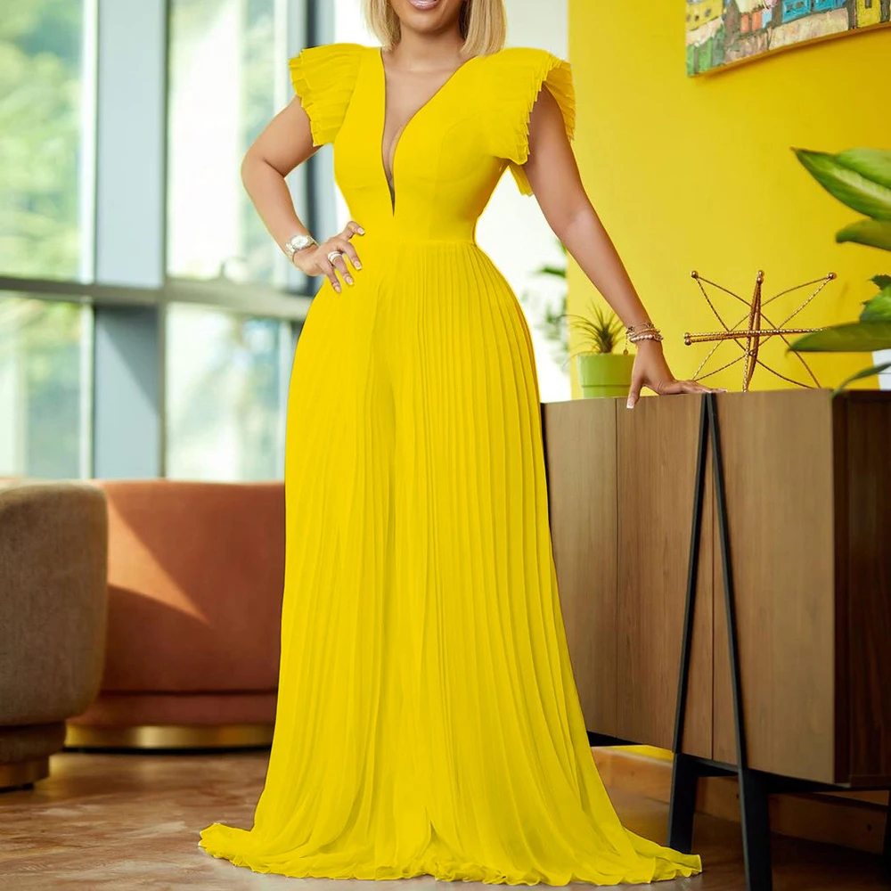 Vetement Femme 2022 Deep V-neck Sexy Pleated Dress Sleeveless Long Robe Marocaine Plus Size Ankara Outfits Boubou Africain african wear for women