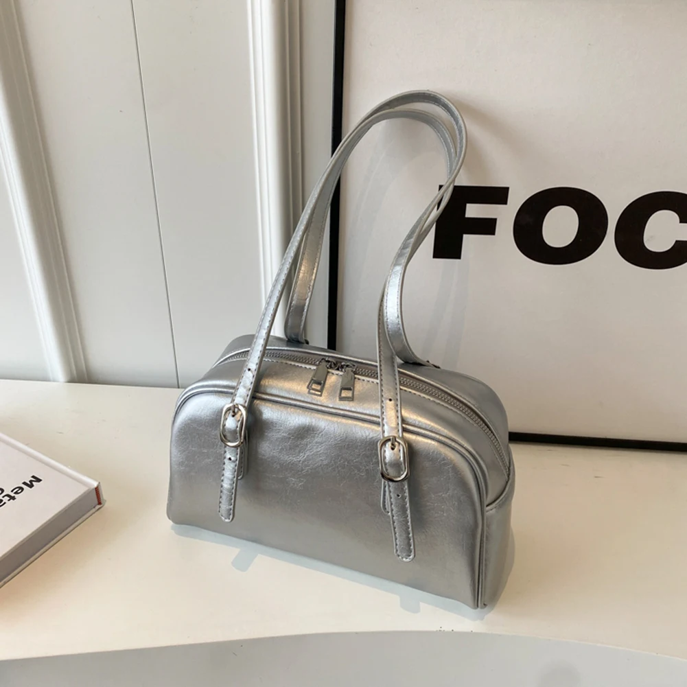 Chic Solid Color Faux Leather Shoulder Bag with Adjustable