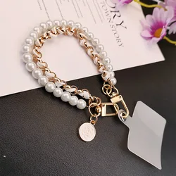 Pearl Leather Wrist Lanyard with Floral Pendant (WHITE)