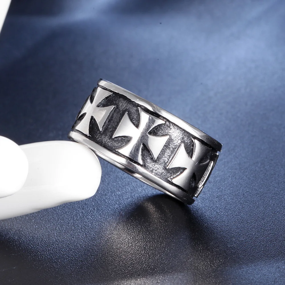 Silver color Knight Templar Cross Rings Black Punk Crusaders Band Rings for Mens Promise Jewelry Anel Dropshipping 5