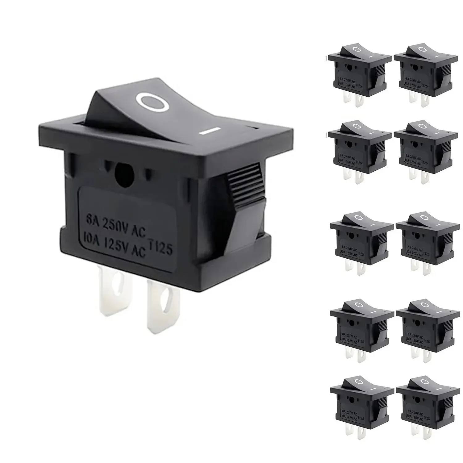 10Pcs SPST Snap-in ON-Off 2 Pin Round Snap Rocker Boat Switch Black AC 250V 6A 125V 10A for Household Appliances Replacement image 3