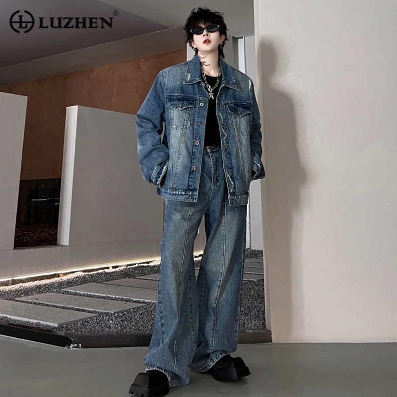 

LUZHEN Autumn Nerw Denim Sets Trend Men's Denim Jacket Coat Two Piece Straight Jeans Korean Style Luxury Male Clothing 51cc1c
