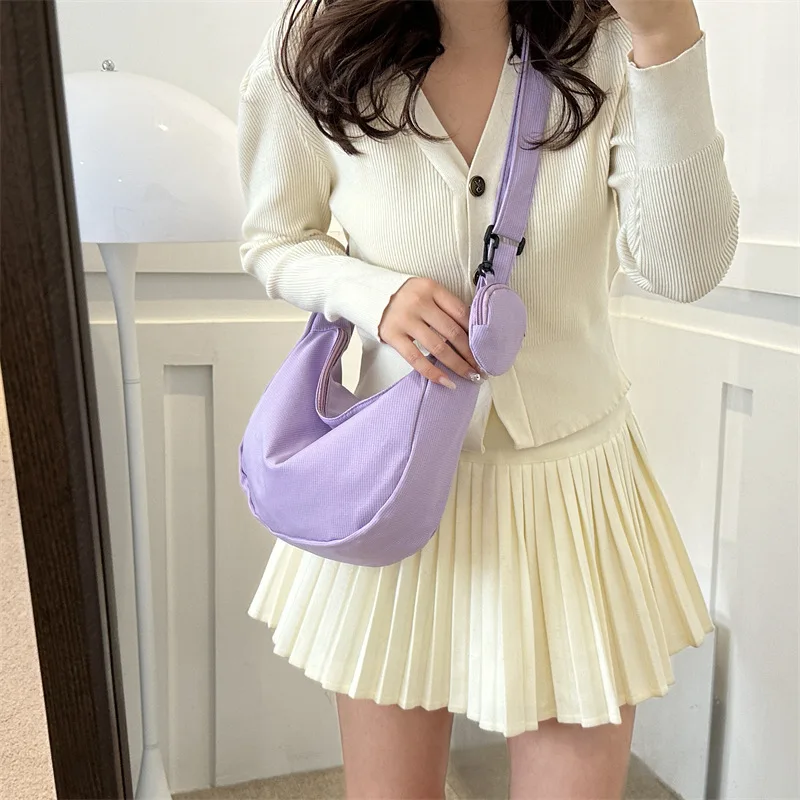 여성용 단색 숄더백, 하라주쿠 심플 올매치 핸드백, 대용량 크로스바디 백, 10 대 지갑, 만두 가방 