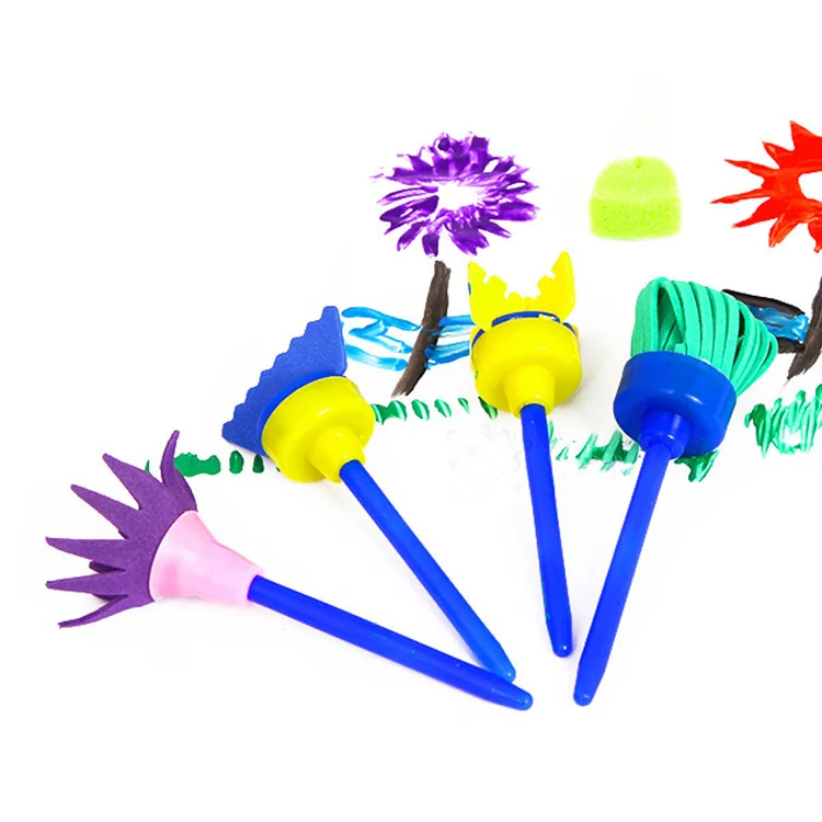 4pcs/set Children's Doodling Flower Stamp Sponge Brush Set DIY Painting Tools Drawaing Toys Art Supplies For Kids