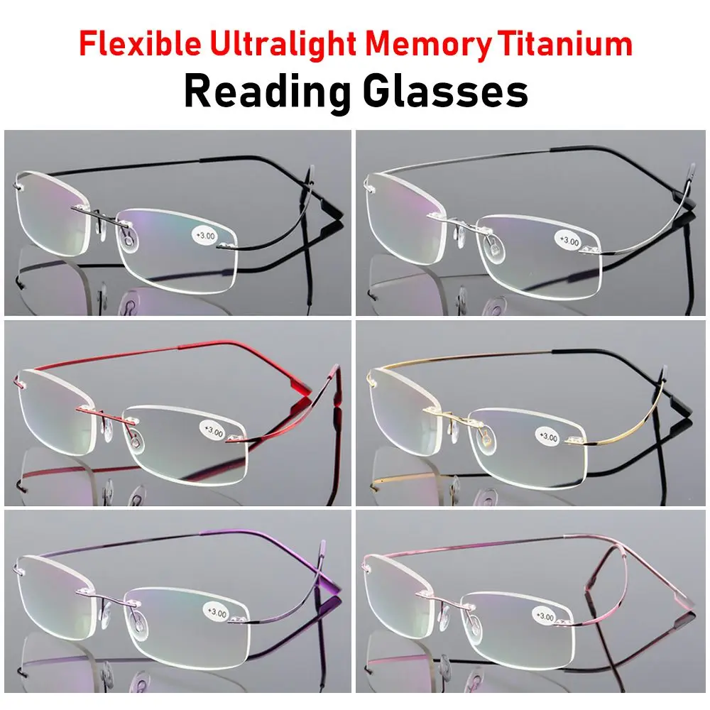 Flexible Ultralight Presbyopic Reading Glasses Strength +1.0~+4.0 Rimless Memory Titanium