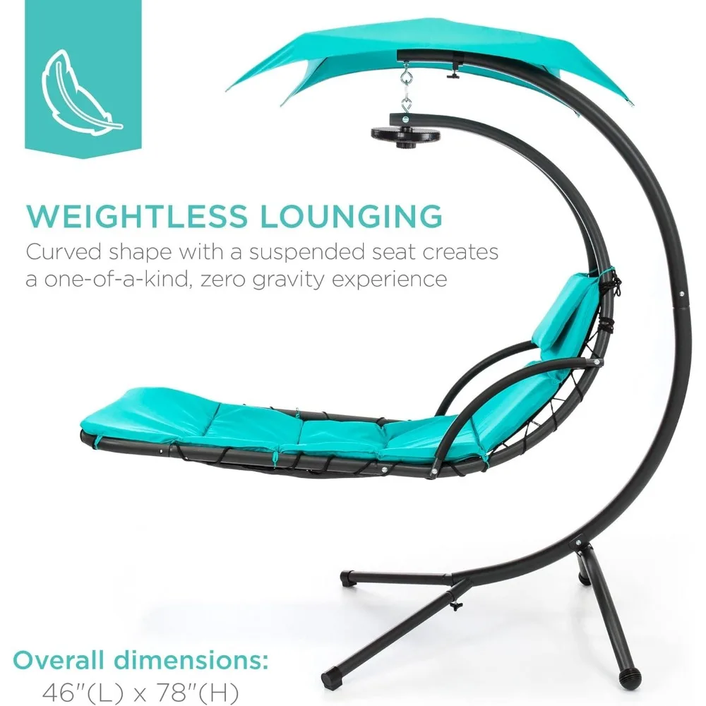 Hanging LED-Lit Curved Chaise Lounge Chair Swing for Backyard, Patio, Lawn w/ 3 Light Modes, Durable Weatherproof Cushion 3