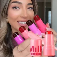 Moisturizing Long Lasting Matte Rouge Cheek Contour 3-in-1 Milk Jelly Blush Stick Lipstick Sticker Beauty Makeup 2