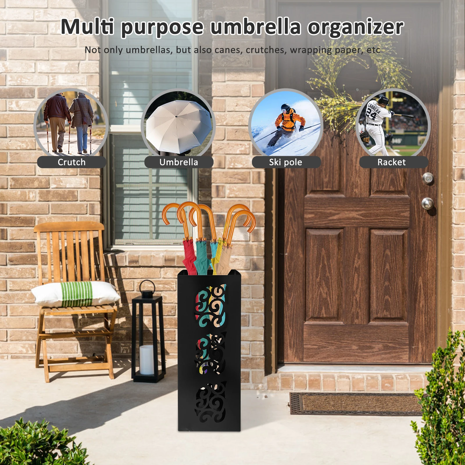 Square Umbrella Holder Large Capacity Umbrella Rack Modern Walking Stick Holder Multifunctional Metal Stand