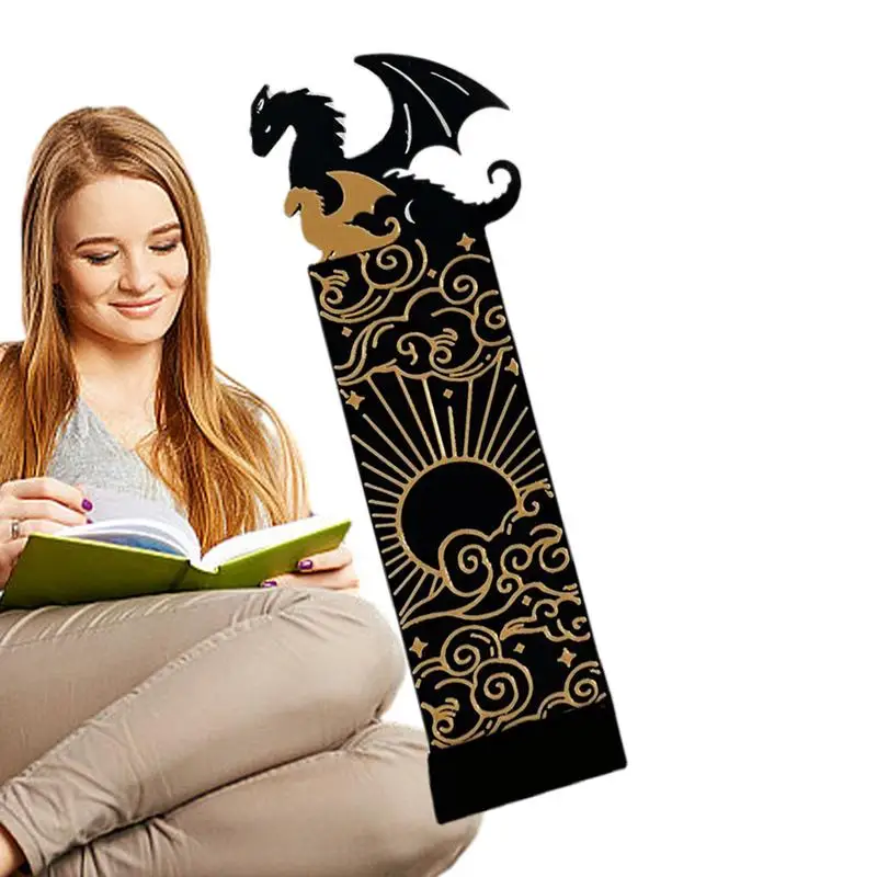 

Dragon Bookmark, Black and Gold Dragons with Sun and Clouds Bookmark Cool Bookmark for Book Lovers, Boys, Girls Book Accessories