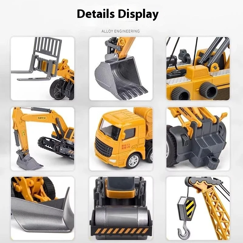 Alloy Construction Vehicle Toys for Children: Excavator, Crane, Earth Digger, Mixer Truck, Transport Truck Model Set - 2