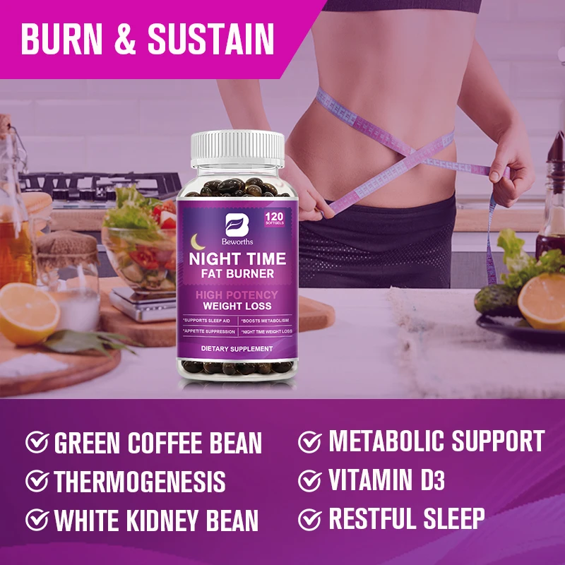 3Bottles Night Time Fat Burnner Capsule For Women and Men Loss Weight Management Weight Slimming Tool Detox Burning Fat