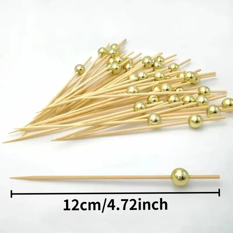 Gold Silvery White Pearl Bamboo Skewers 100PCS For Party Cake Dessert Cocktail Food