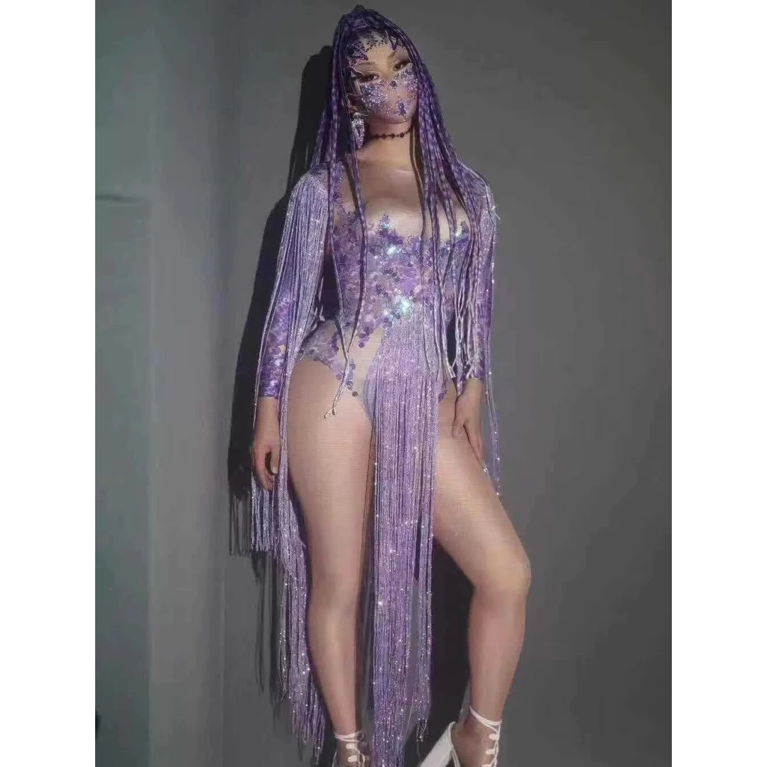 women-long-sleeved-sexy-purple-sequin-tassels-stretch-tight-bodaysuit-female-singer-bar-nightclub-stage-performance-clothing