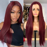 Burgundy Long Silky Straight Wig Synthetic Free Part Dark Red Natural Hair 13X4 Lace Front Wigs for Women Daily Party Cosplay