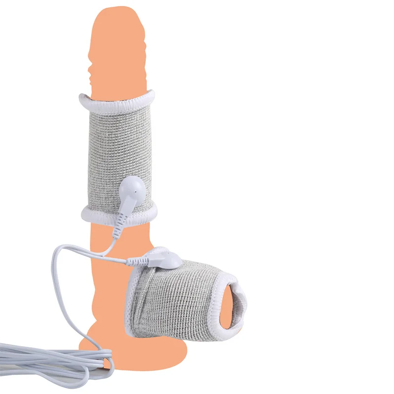 Bdsm Electro Shock Stimulation Penis Ring Conductive Fibers Loops Cock Therapy Enlarge Male Chastity Sex Product USB Charge Host