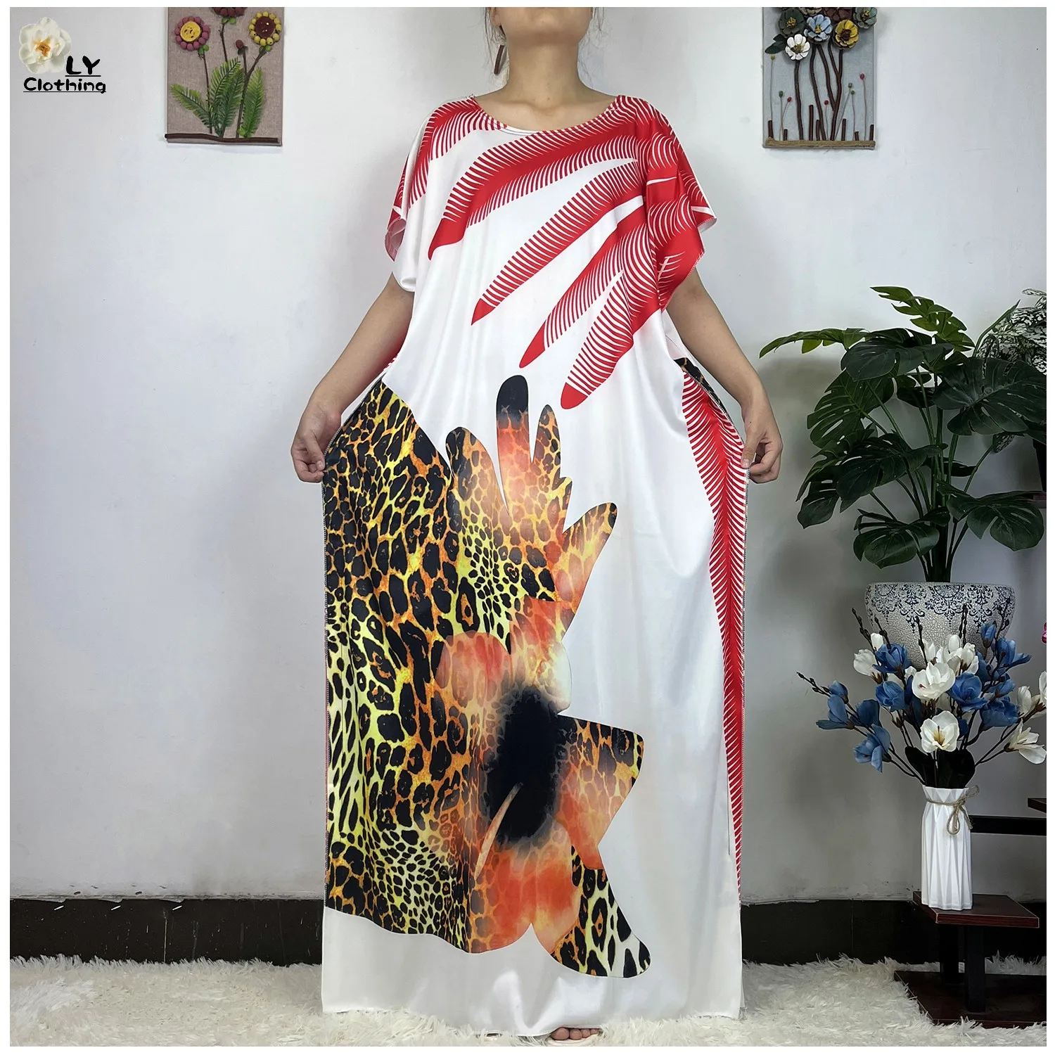 

Short Sleeve Style Casual Dresses New African Dashiki Floral Printing Cotton Lady Summer Maxi Casual Dresses