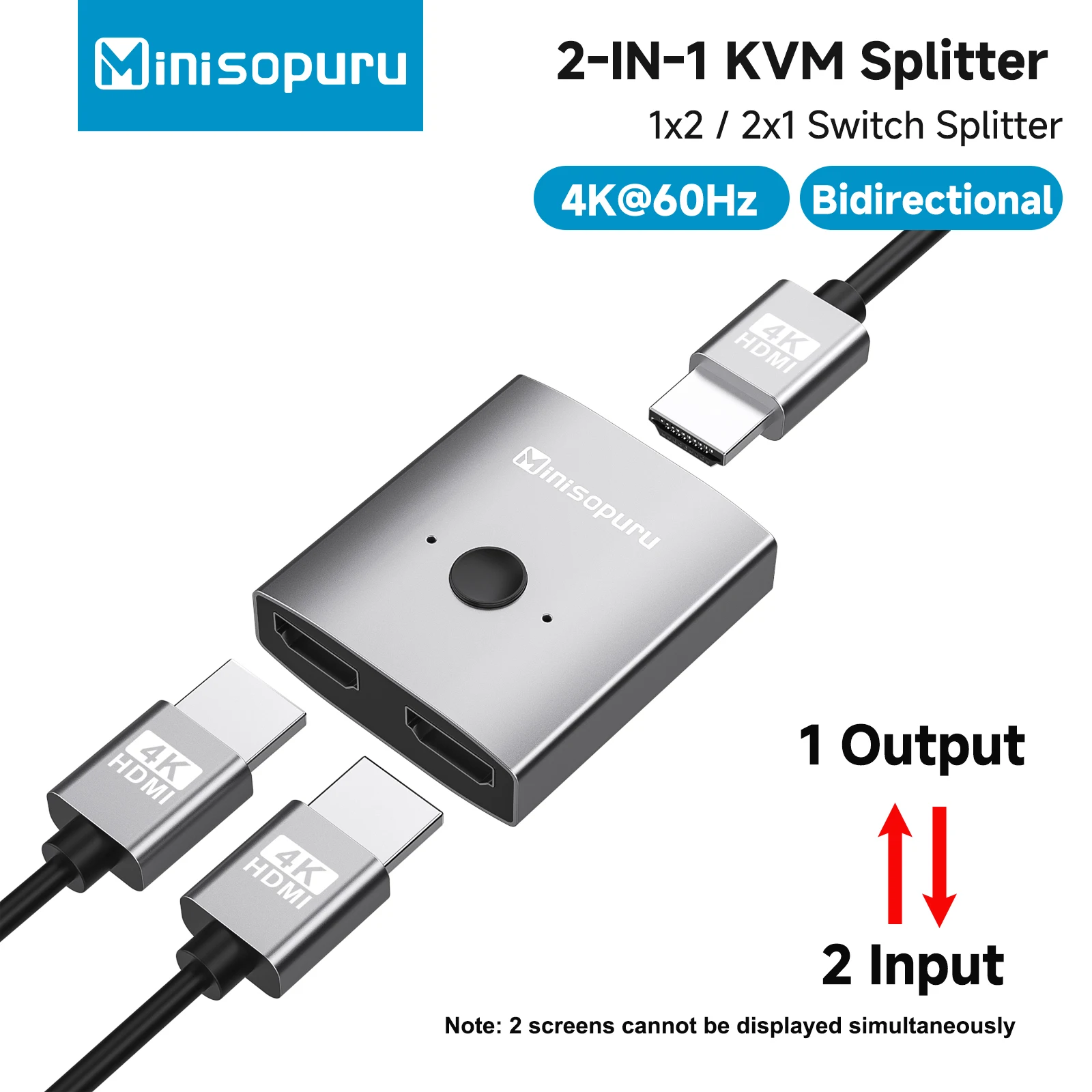 Minisopuru 4K 60Hz HDMI-compatible Switcher Splitter KVM Bi-Direction 1x2/2x1 Switch For PS4 TV Box Switcher Adapter