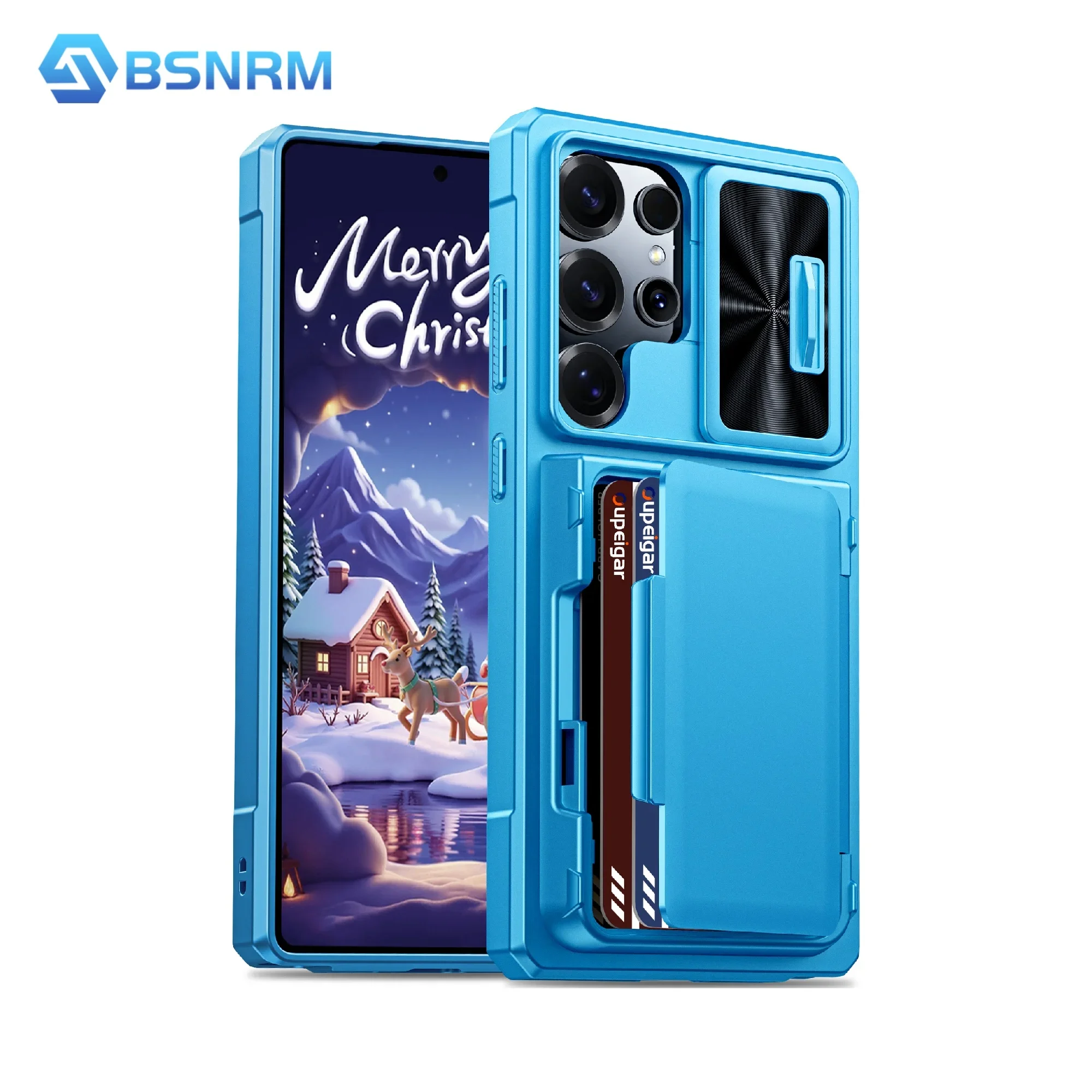 Sky Blue Rugged Shockproof Phone Case with Wallet RFID Card Holder and Camera Cover - Perfect Christmas Gift