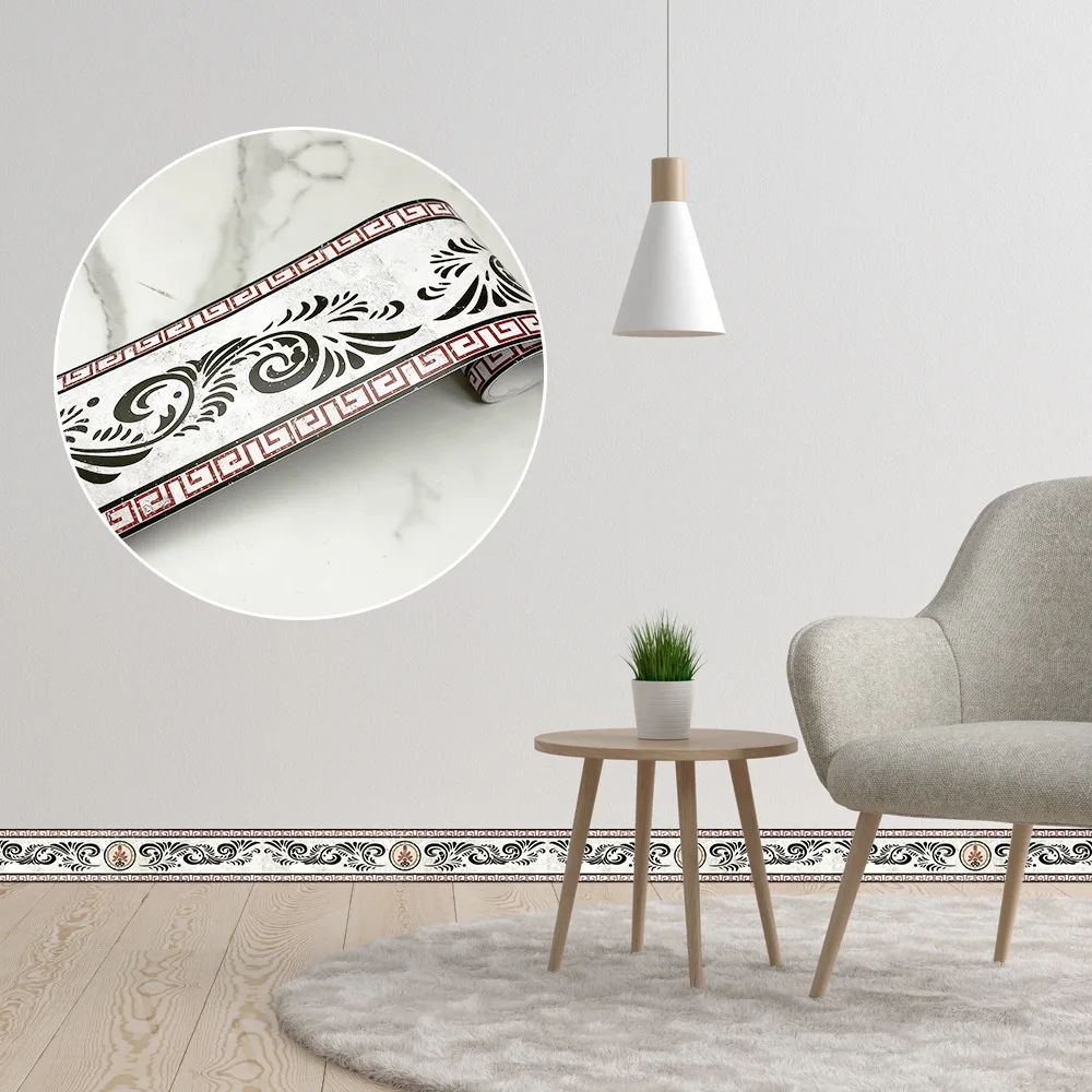 Self Adhesive Wall Skirting Border Sticker Waterproof Wallpaper Bathroom Office Glass Waist Line Tile Floor Sticker Home Decor