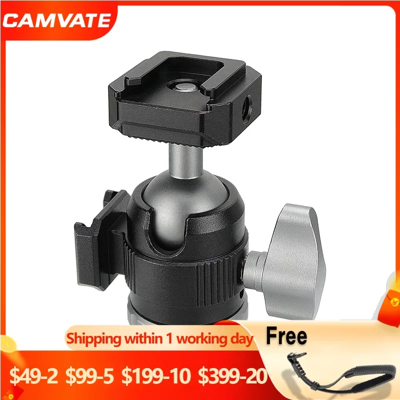 

CAMVATE Multi-function Ball Head Holder 360° Swivel 90° Tilt With 1/4" Screw Connector & Double Shoe Mounts For Camera Tripod