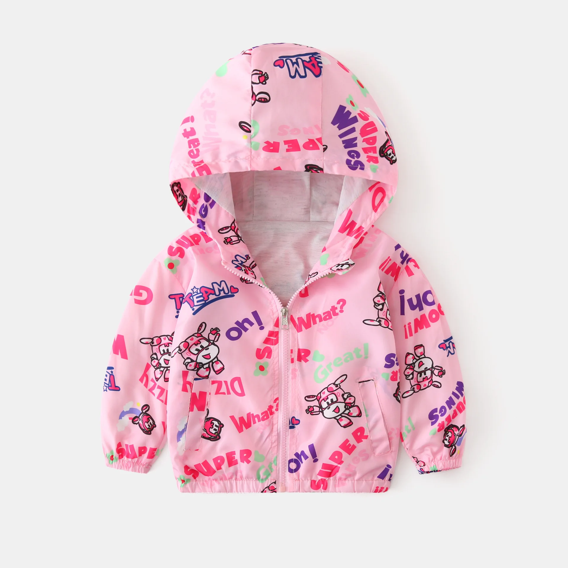 Boys Hooded Jacket Girls Cartoon Pattern Windbreaker Children