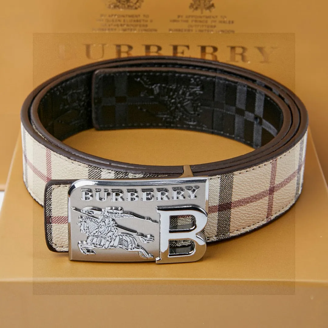 Burberry Silver and Brown Belt with Timeless Elegance Burberry belts New high-quality natural leather belt  main image 2