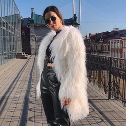 Mongolia Sheep Fur Coat Women's Long Jacket Ladies Sheep Skin Coat Luxury Natural Tibetan Lamb Fur Coats