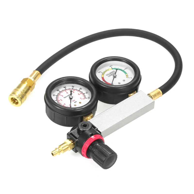 Auto Cylinder Leak Tester Compression Leakage Detector Kit Set Petrol Engine Gauge Tool Kit Double Gauge System with Case