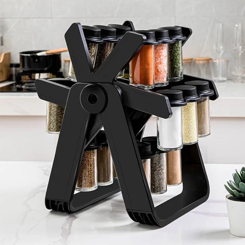 

18 Cans Rotating Ferris Wheel Spice Condiment Glass Seasoning Rack Set