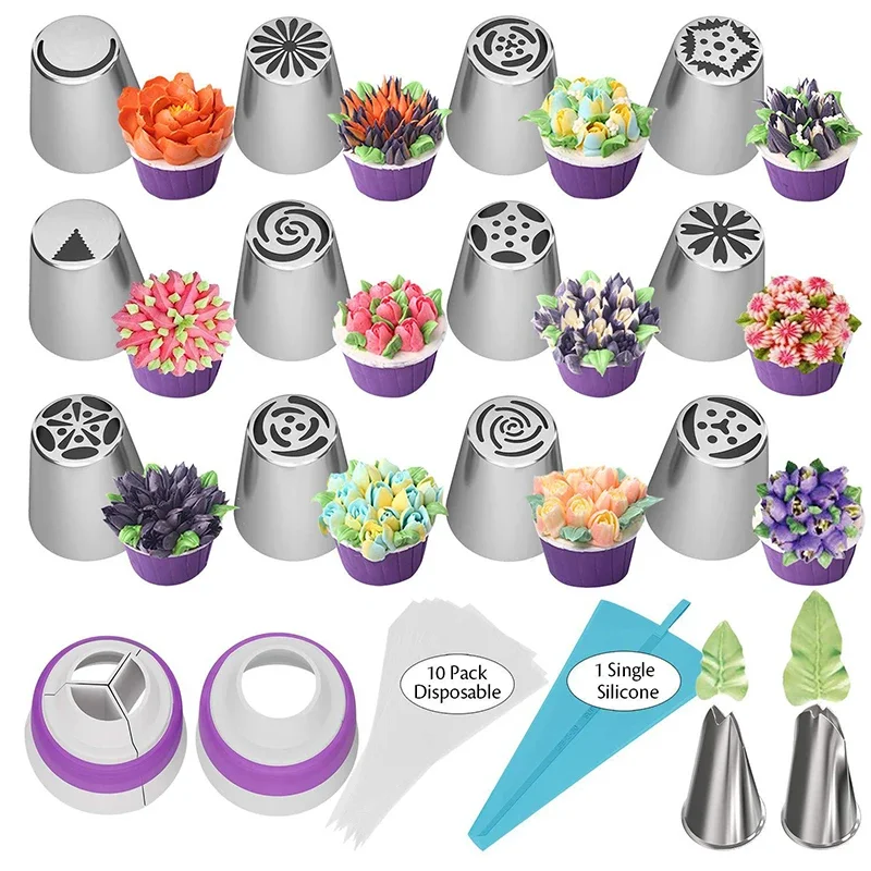 

8 /13Set Russian Tulip Icing Piping Nozzles Stainless Steel Flower Cream Pastry Tips Nozzles Bag Cupcake Cake Decorating Tools