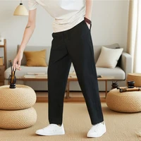 Summer Men's Cotton Linen Casual Pants Baggy Streetwear Men Joggers Sports Trousers Solid Color Long Straight Trendy Pants S-5XL