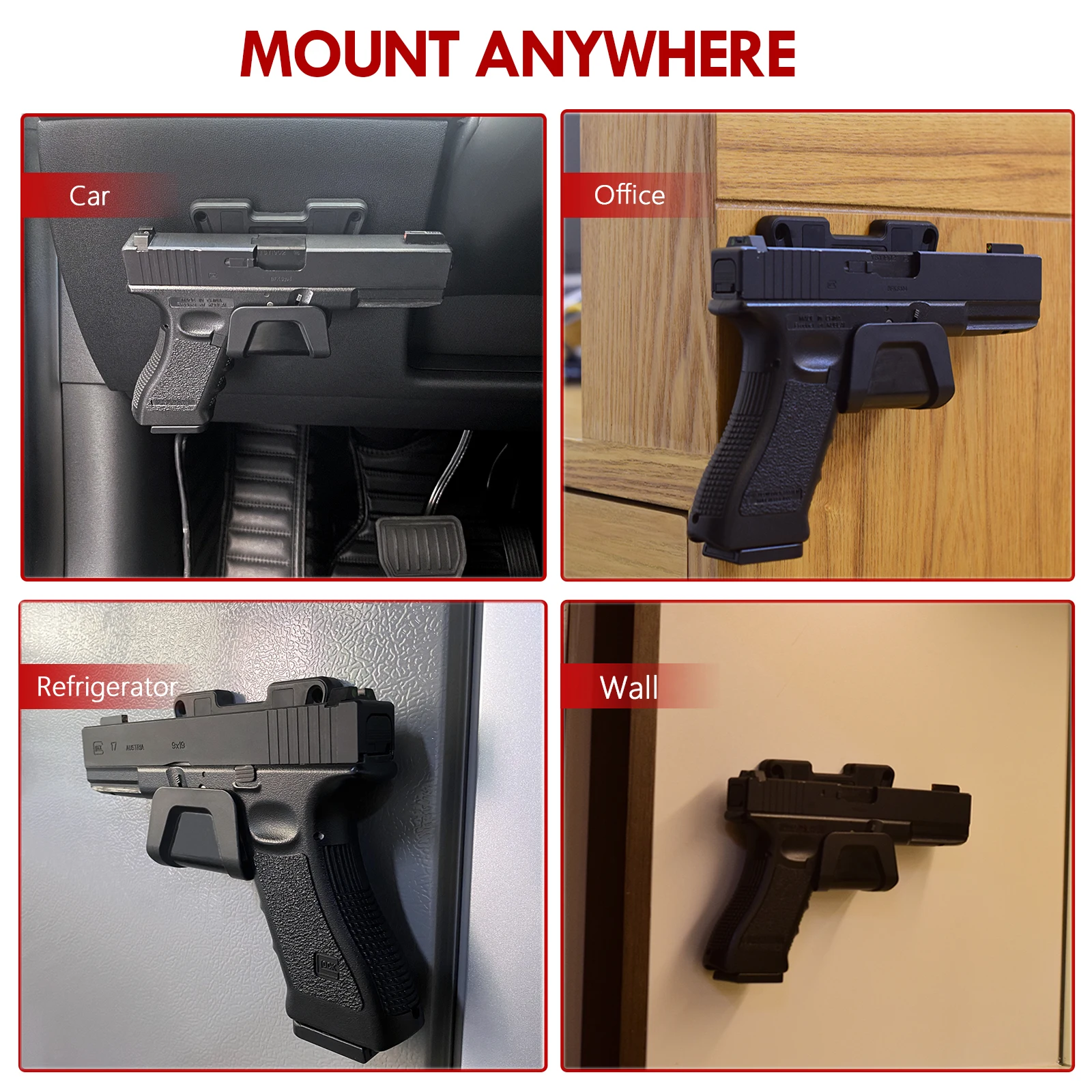 Magnetic Gun Mount with Safety Trigger Guard and Holster Holder Rack