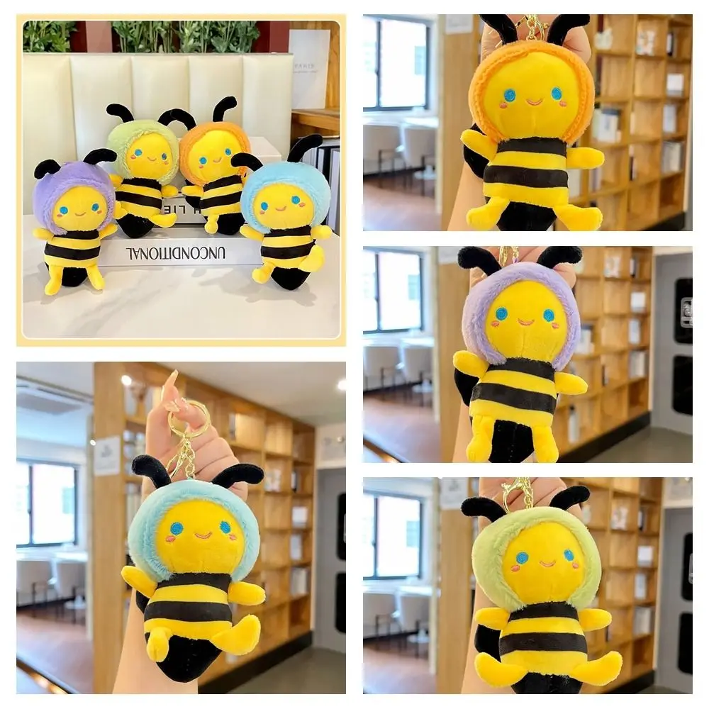 Stuffed Cotton Bee Plush Keychain Funny Little Bee Shape Bee Doll Bag Pendant Personalized Creative Plush Animal Bee Keyring