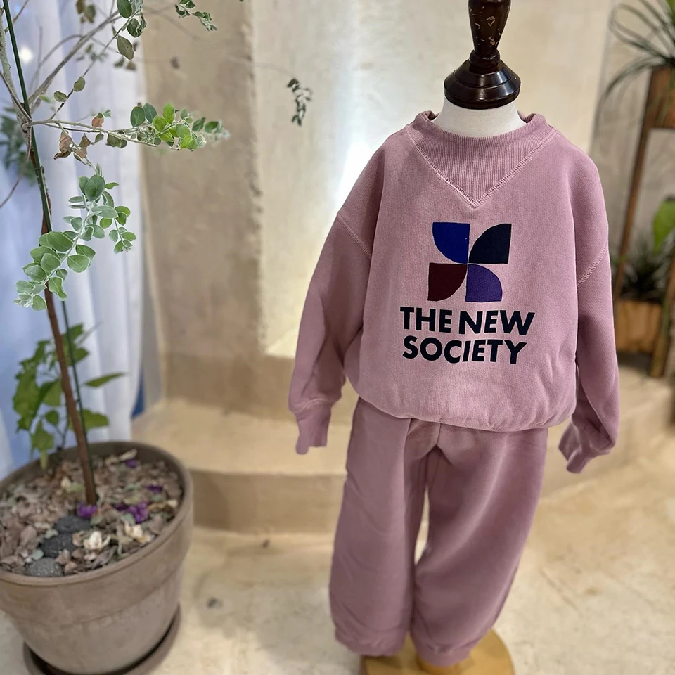 2023 겨울 어린이 인쇄 스웨터 정장 TNS 브랜드 소년 긴 소매 풀오버 까마귀 바지 어린이 스웨터 의류 세트 복장