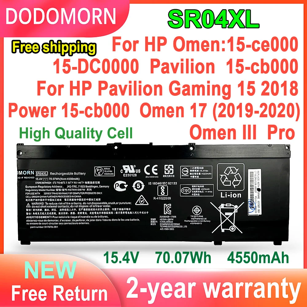 Dododomorn-bateria do Portátil para hp Omen Sr04xl 15-ce000 15-dc0000 Pavilion 15-cb000 Pavilion Gaming 15 2023 4550mah 770 wh Notebook