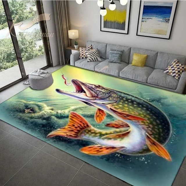 Fishing Carpet For Living Room Fishing rod fishing Gear Pattern