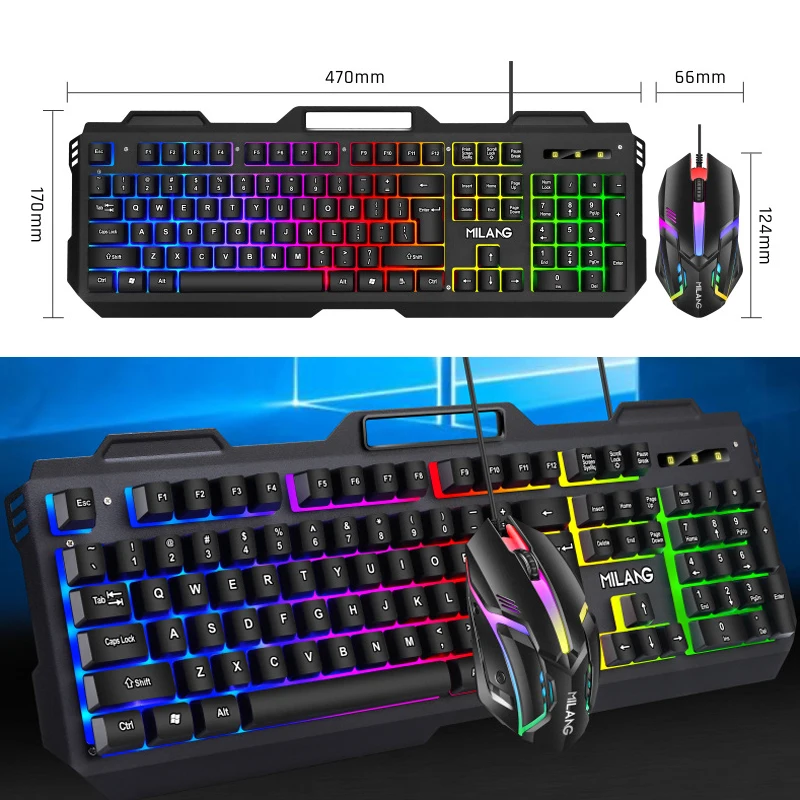 Mecânico Feel Wire Gaming Teclado e Mouse Grupo Usb Rgb Colorido Luminoso Ratos para pc Gamer Computador com Suporte para Telefone - Imagem 5