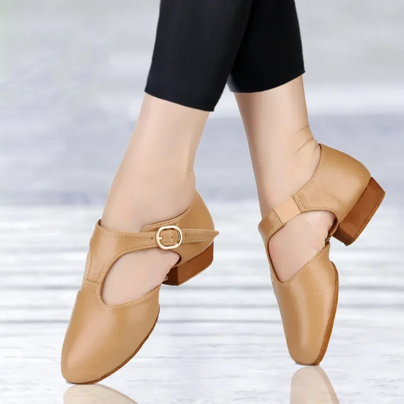 Genuine Leather Jazz Dance Shoes For Women Girls T Strap Ballet Lyrical Dancing Shoe Teacher Dance Sandal Excercise Shoe 5