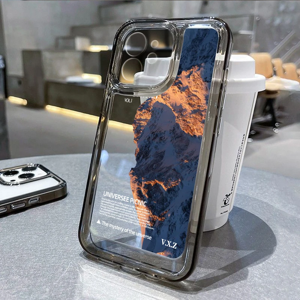 Funda de teléfono Moon para iPhone 15 Pro, funda para iPhone 16, 14, 13, 11, 12 Pro Max, 14, 15, 16 Plus, XR Max, 7, 8 SE, fundas de silicona con diseño de montaña
