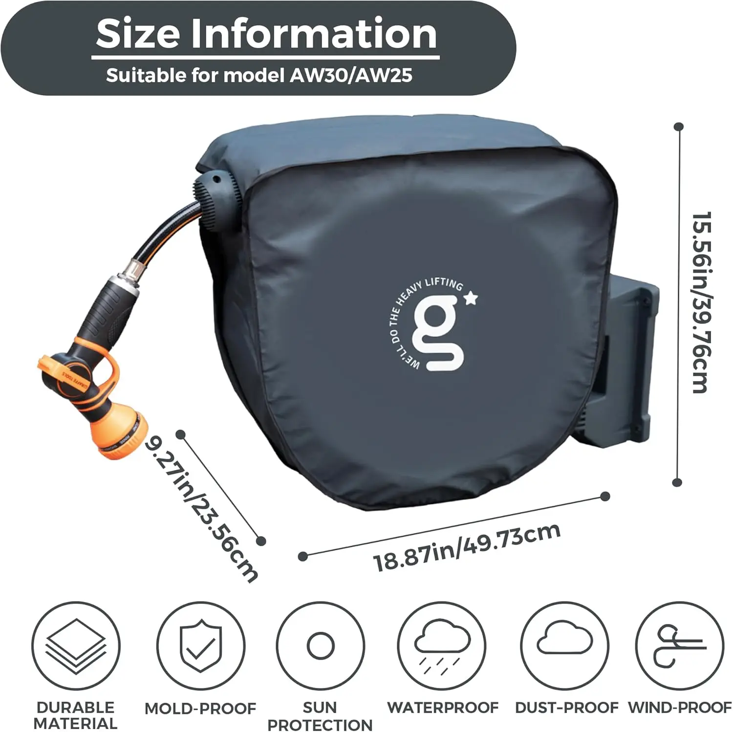 Giraffe Tools AW30/ AW25 Retractable Garden Hose Reel Cover UV Resistant, Waterproof and Anti-Fading Cover for Water Hose Reel 2